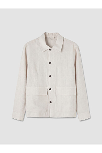LC Waikiki Southblue Beige Regular Fit 100% Linen Men's Shirt Jacket