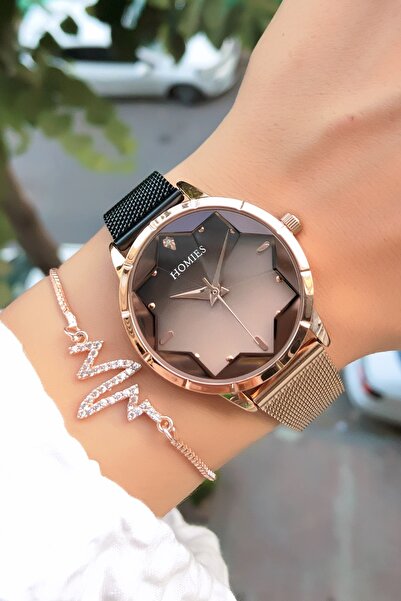 Homies Original-Women's Wristwatch - Black Rose Gold Color - Adjustable Mesh ...