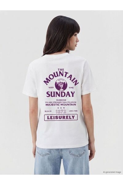 Flubutik White Mountain Sunday Print Cotton Oversize T-Shirt