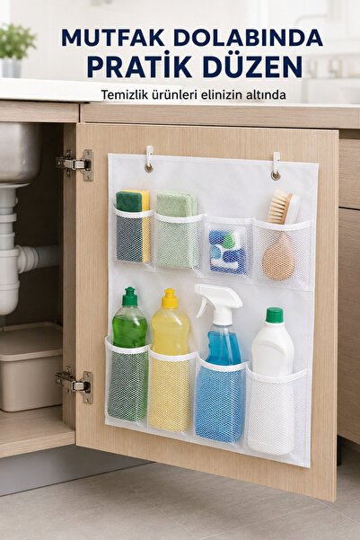 nnevora 8-Pocket Kitchen Cabinet Organizer, Multi-Purpose Mesh Organizer with Hanger and 2 Hanging Devices