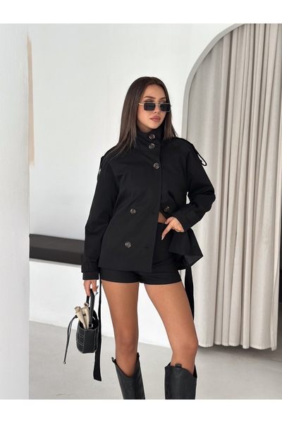 Ekim Store Brshk High Collar Belted Trench Coat