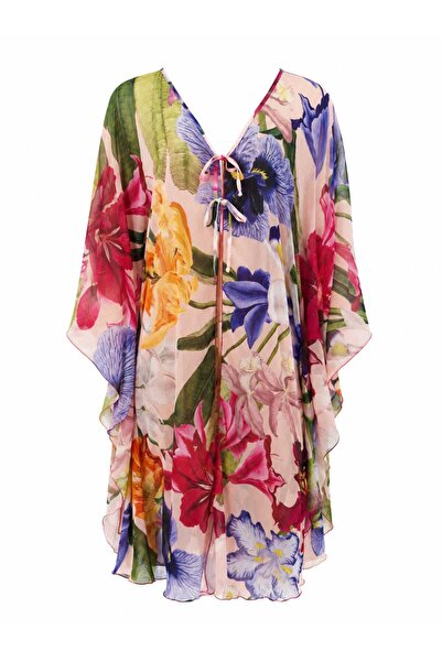 GOB Büyük Beden Kaftan Pareo - Open at the Front, V-Neck, Patterned