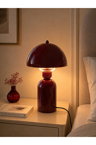 EvLight Elit Abajur Bordo Metal 35 cm Premium Masa Lambası