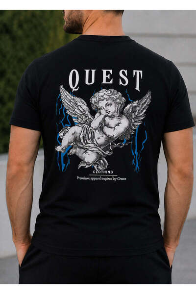 QUEST CLOTHING Ανδρικό μπλουζάκι στενής γραμμής - Μαύρο 09 ANG