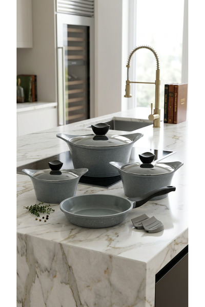 Mirolex 9 Pieces Dark Grey Non-Stick Cookware Set | Stylish Cast Aluminium Po...