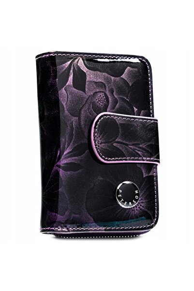 Peterson Portofel de damă din piele mov, cu protecție RFID, pentru carduri.