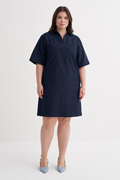 mylinemoda Κοντομάνικο τζιν φόρεμα με τσέπες