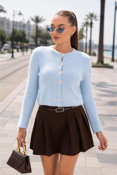 ŞİMAL Women's Button Closure Bearded Knitwear Knitted Cardigan 265038