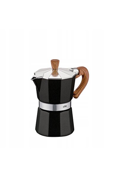 Cilio Cafetieră din aluminiu, medie 9x15 cm, 3 căni, negru/model lemn