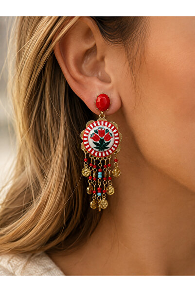 Yaseminli Butik Red Color Equivalent Earrings