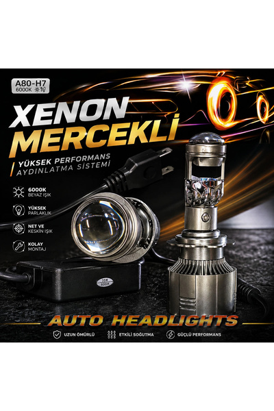 carlone Mercekli H7 Beyaz Led Xenon-Ufuk Çizgisi+Şimşek Etkili+Canbuslı Led X...