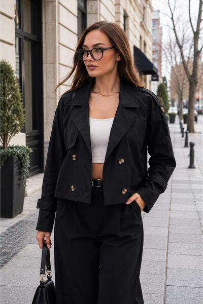 ŞİMAL Women's Pleated Detailed Lined Short Trench Coat 265104 -