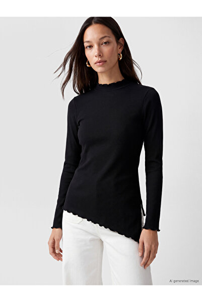 LC Waikiki Black Asymmetrical Cut Women's Ribbed Bodysuit