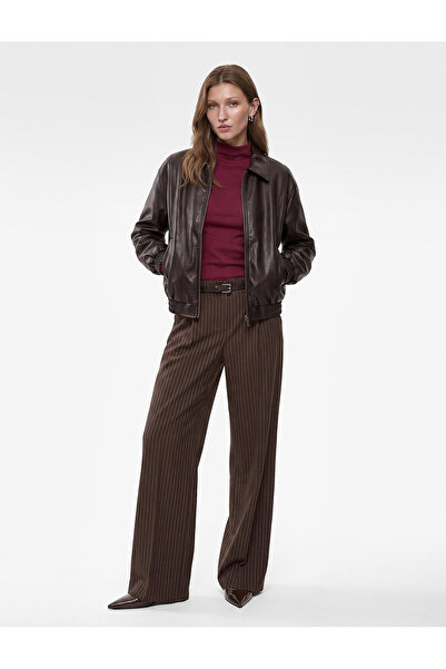 Koton Long Sleeve Faux Leather Jacket with Zipper Pockets