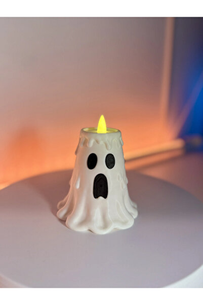 Filkorium3D Halloween Cadılar Bayramı Hayalet Mumluk 10 cm Plastik LED Mum Dahil Dekoratif