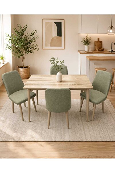 TrentonGCC طقم طاولة طعام عصرية من الخشب والحديد مع 4 كراسي - 120×60 سم
