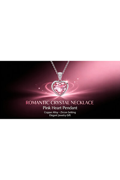 Generic Brand Romantic Pink Heart Crystal Pendant Necklace for Women, Copper‑...