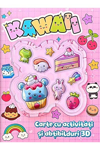 Flamingo Carte cu activitati si abtibilduri 3D: Kawaii