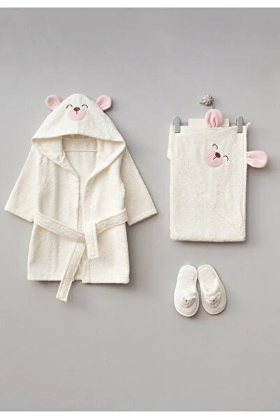 Bebitof Cute Dog Patterned 100% Cotton Baby Bathrobe Set 0-2 Years Old