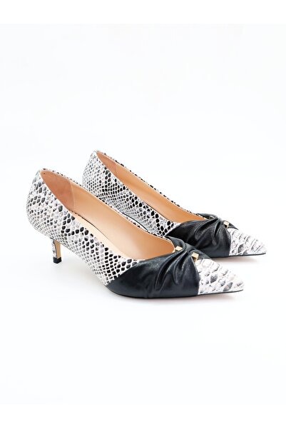 Tenau Women's Genuine Leather Heeled Shoes Black White
