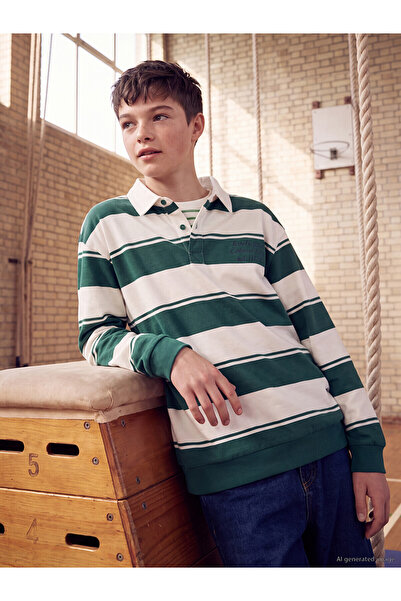 LC Waikiki Lcw Kids Green Striped Long Sleeve Boy's T-Shirt
