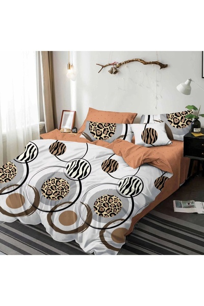 skyhomeonline Finet Gros Bedding Set, 6 Pieces, Double Bed, Brown Circles