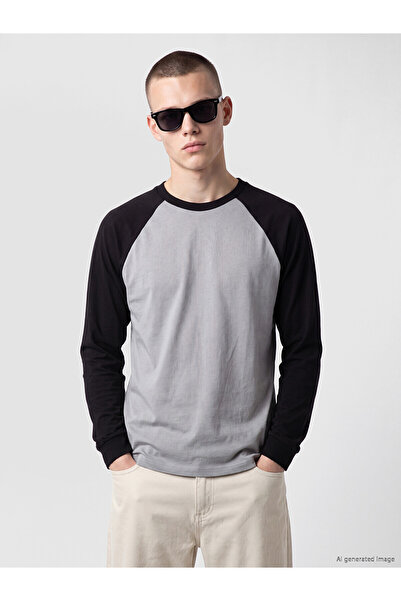 LC Waikiki Xside Gray Crew Neck Raglan Sleeve Men's Sweatshirt