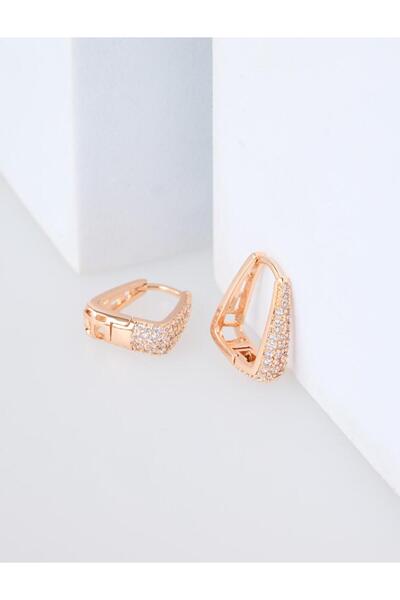 Jimmy Key Gold Color Stone Detailed Square Hoop Earrings