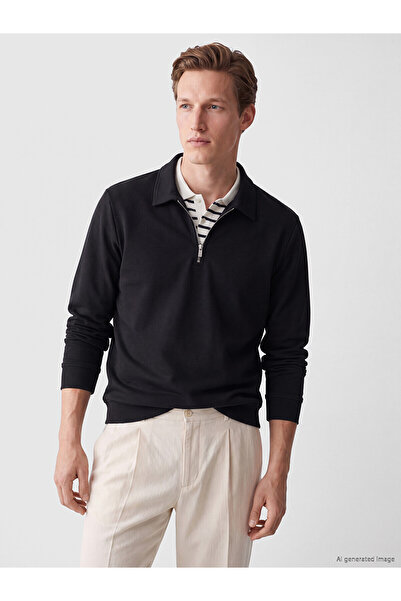 LC Waikiki Southblue Navy Blue Polo Neck Men's Sweatshirt