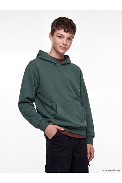 LC Waikiki Alita City Lcw Kids Green Hooded Printed Boys' Sweatshirt with a D...