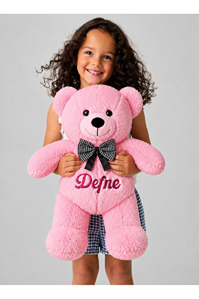 Tosbiş [ KİŞİYE ÖZEL İSİM YAZILIR ] (50 cm) Peluş Ayıcık Pembe Renk Uyku Arka...