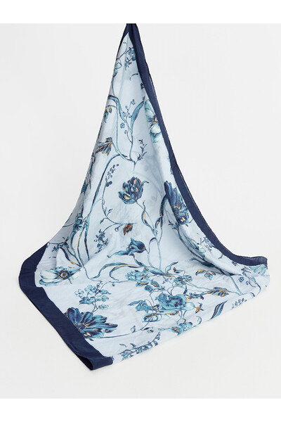 LC Waikiki Lcw Modest Blue Satin Floral Women's Shawl with Nevavm Difference