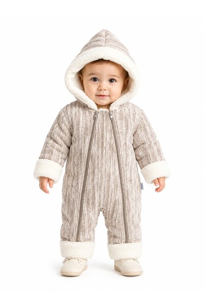 Chicsy Baby Tatlı Unisex Bebek Fitilli Kadife Kozmonot Tulum Peluş Kürklü Kap...