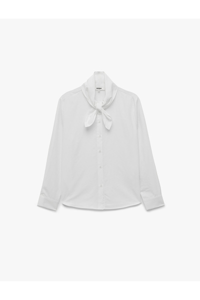 Koton Buttoned Scarf Collar Tie Detail Long Sleeve Shirt