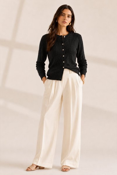Ferraro Black Cotton Blend Seasonal Women's Knitwear Cardigan