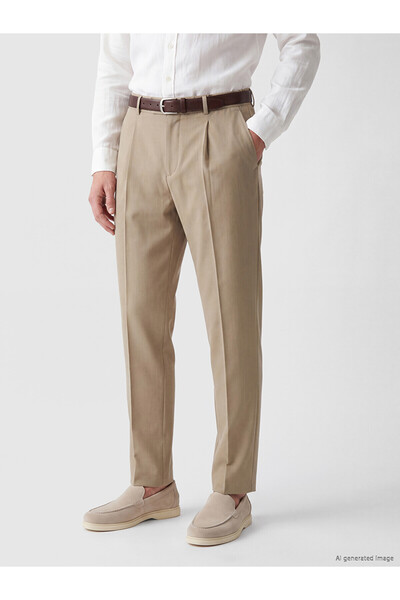 LC Waikiki Trendlucky Men's Regular Fit Linen Look Pleated Trousers with a Di...