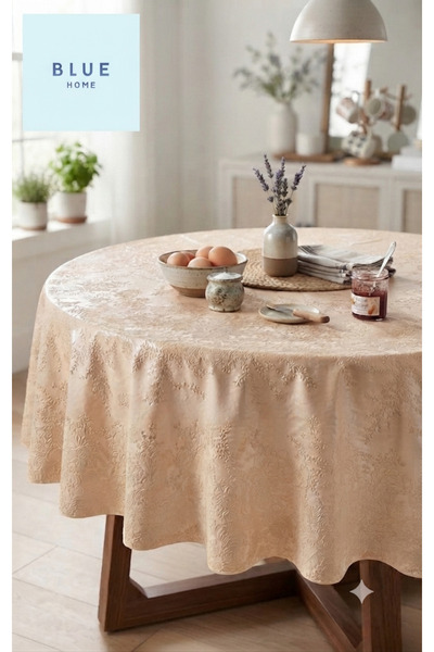Blue Home Lace Look Pearlescent Pvc Liquid-Proof Non-Slip Round Tablecloth / ...