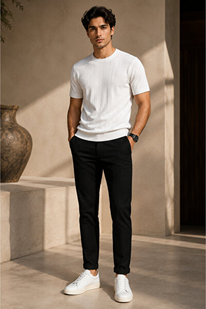 Evrano Timeless Elegance Modern Slim Fit Fabric Trousers