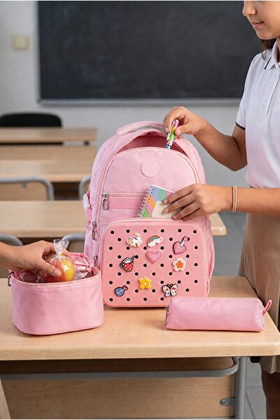 kruxon Decorated 3-Piece School Bag Set – with Thermal Lunch Bag and Pen Holder