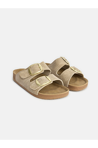 LC Waikiki Lcw Steps Beige Double-Strapped Adjustable Buckle Women's Slippers