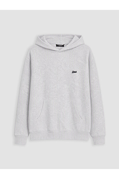 LC Waikiki Xside Gray Hooded Embroidered Men's Hoodie