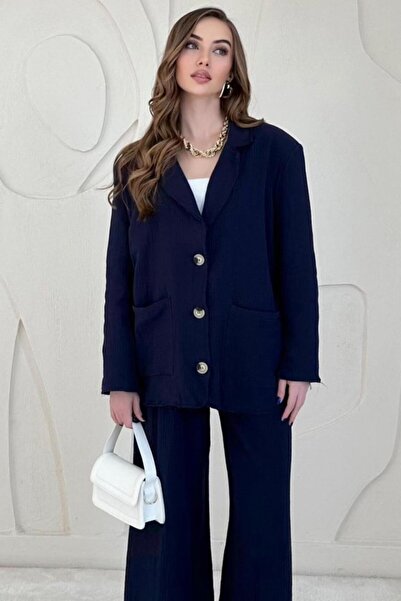 LUMU Navy Blue Button Detailed Oversized Muslin Set