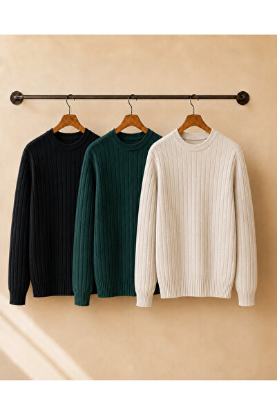 OTAKU Men's 3-Piece Crew Neck Long Sleeve Knitwear Sweater Set