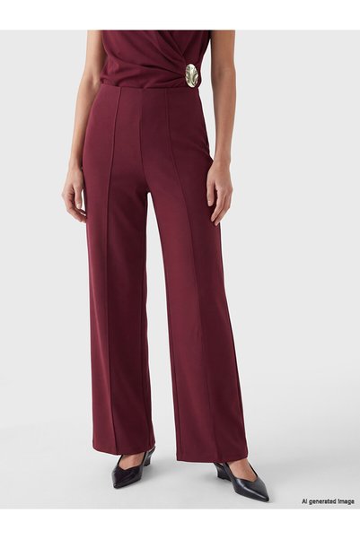 LC Waikiki Nevavm Farkıyla Lcw Everyday Burgundy Straight Standard & Regular Wide Leg Women's Trousers