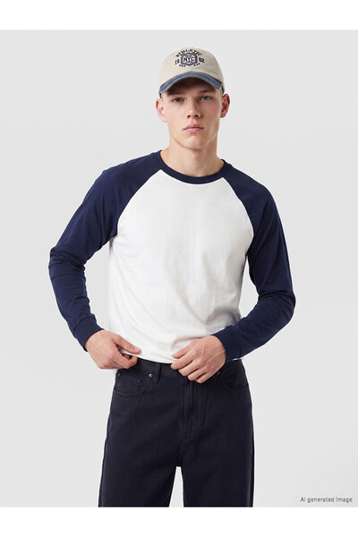 LC Waikiki Xside White Crew Neck Raglan Sleeve Men's Sweatshirt