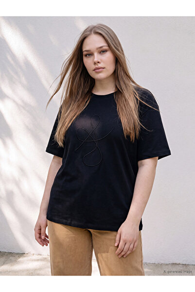 LC Waikiki Two Mt Shop Quality Large Size Embroidered 100% Cotton Women's T-S...