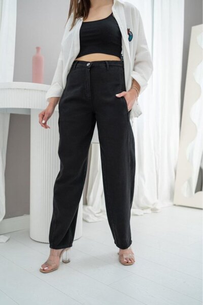 Elbee Fashion Woman Μαύρο ψηλόμεσο τζιν Mom Jean