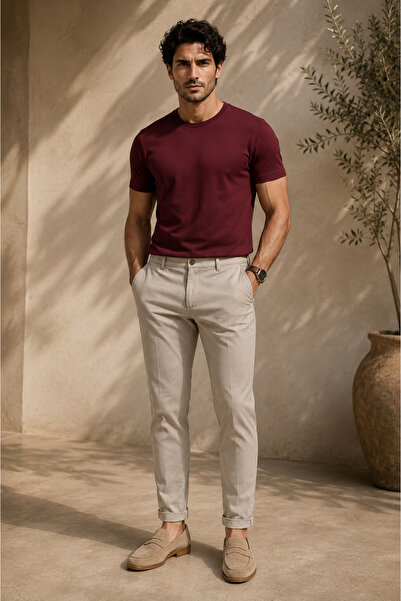 Evrano Timeless Elegance Modern Slim Fit Fabric Trousers