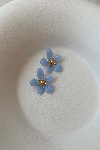 Elora Aksesuar Petal Çiçek Formlu Soft Mavi Kadın Küpe