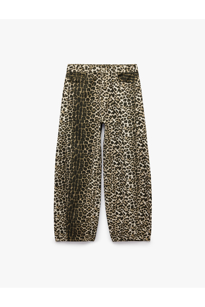 Koton Fermuar Cepli Düğmeli Normal Bel Düz Paça Leopar Pantolon